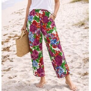 VTG Victorias Secret Gold Label Women Pant L Purple Tropical Floral Sheer Beachy